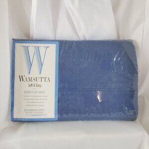 Wamsutta Queen Flat Sheet Denim Blue 250 Thread Count 50% Cotton 50% Polyester